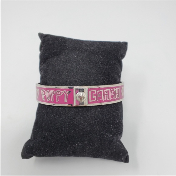Coach Pink Silver Signature Poppy Bangle Bracelet - Picture 6 of 7